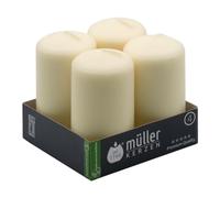Müller Small Pillar Candles - Set of 4 - Ivory - Unscented - 4,8 x 9 Cm - 16 Hours Long Burning Decorative Candles - Dripless Wax - Smokeless Wick - RAL Quality - Made in Germany