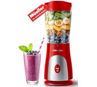 Mueller Smoothie Blender for Smoothies - Personal Blender for Shakes, Frozen Drinks, Baby Food & More, 15oz Travel Cup and Lid, Durable Stainless Steel Blades for Powerful Blending Performance, Red