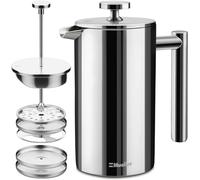 Mueller Stainless Steel French Press Coffee Maker 20 oz, 3 Level Filtration System, No Coffee Grounds, Rust-Free, Dishwasher Safe