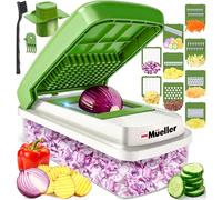 Mueller Vegetable Chopper 9 Blade, Mandoline Slicer, Food Veggie Chopper, Cheese Grater, Onion Vegetable Cutter with Container, Dicer, Kitchen Gadgets & Essentials, White Sand/Green