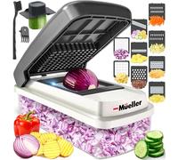 Mueller Vegetable Chopper Mandoline Slicer, Food Veggie Chopper, Cheese Grater, Onion Vegetable Cutter with Container, Dicer, Kitchen Gadgets & Essentials, White Sand/Grey