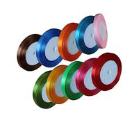 MUELODSIC 10 Rolls Polyester Satin Ribbon for Wrapping DIY Crafts Wedding Birthday Party Decoration with Vibrant Colors Including Red Orange Green Pink Blue Gold