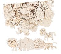 MUELODSIC 100pcs Wooden Animal Embellishments Unfinished Cutouts for Crafts DIY Painting Rustic Woodland Shapes for Scrapbooking Card-Making and Art Projects