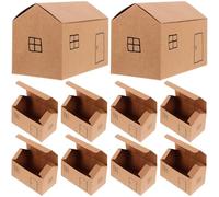 MUELODSIC 10PCS House Shaped Paper Candy Boxes Lightweight Small Treat Packaging for Birthday Wedding Party Snacks Storage 11.4x6.5x6cm Natural Color