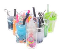 MUELODSIC 10Pcs Mini Glass Bottle Charms Pendant for DIY Jewelry Making Cute Milk Tea Cup Design Versatile Keychain and Necklace Accessories with Loop Multipurpose Craft Charms