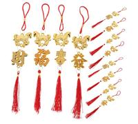 MUELODSIC 12pcs Chinese Zodiac Horse Pendants with Chinese Characters and Tassels Bonsai Decoration Charms for Spring Festival Prosperity and Wealth Symbols for Home and Office Hanging Decor