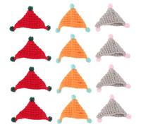 MUELODSIC 12pcs Mini Knitted Wool Yarn Hats Soft Handmade Crochet Beanie for Dolls Small Pets DIY Craft Decorations in Red Orange Gray