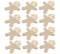 MUELODSIC 12pcs Natural Wood Gingerbread Men Ornaments Unfinished Cross Stitch Blanks for DIY Crafts Sturdy Wooden Cutouts for Christmas Decorations Creative Handmade Party Tags