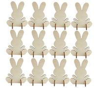 MUELODSIC 12pcs Solid Wood Easter Bunny Cutouts DIY Painting Unfinished Wooden Rabbit Ornaments for Creative Easter Crafts Decorations