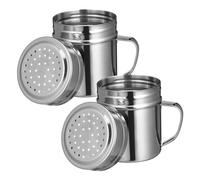 MUELODSIC 2 Pcs Stainless Steel Seasoning Shakers with Oversized Handles Corrosion Resistant Flavoring Containers for Kitchen Home Cafe Dishwasher Safe Medium