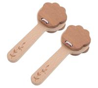MUELODSIC 2 Pcs Wooden Castanet Clappers with Long Handle for Solid Wood Percussion Instrument Animal Design Rhythm Learning Music Birthday Party Favors