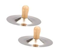 MUELODSIC 2 Pieces Small Metal Finger Cymbals Wooden Handles Hand Cymbals for Boys and Girls Percussion Instrument Suitable for Dance and Music Education