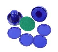MUELODSIC 2 Sets Air Hockey Pucks and Wear Resistant Handles Portable Blue Pushers with Soft Cloth Pads and Blue Balls Replacement Accessories for Table Game Players