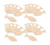 MUELODSIC 200pcs Wooden Fish Wall Hanging Decor Natural Wood Coastal Nautical Ornaments Mediterranean Style Rustic Fish Sculpture DIY Paintable Craft for Beach Theme Home