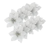 MUELODSIC 24pcs Silver Glitter Christmas Artificial Flowers for Xmas Tree Decoration Large Sparkling Table Setting Supplies to Enhance Festive Home Atmosphere and Holiday Party Embellishment