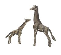 MUELODSIC 2pcs Antique Brass Giraffe Ornaments Realistic Mother and Animal Statues Desktop Decorations for Home Living with Stable Vintage Charm