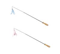 MUELODSIC 2pcs Cat Teaser Stick with Wooden Handle and Carbon Fiber Rods Hanging Pendant Interactive Cat for Indoor Kitten Exercise Blue Pink