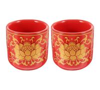 MUELODSIC 2pcs Ceramic Offering Cups for Buddhist Worship, Round Red Holy Water Altar Cups, Home Decoration and Temple Use, Art Craft Decoration and Food Water Supply