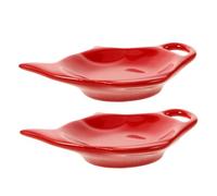 MUELODSIC 2pcs Ceramic Teapot Shaped Tea Bag Holder Red Tea Bag Dishes Multipurpose Coaster and Spoon Rest for Home Hotel Heat Resistant Material