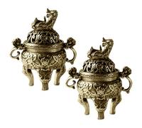 MUELODSIC 2Pcs Copper Mini Incense Burner Vintage Three-legged Handheld Censer with Lid for Home Study Tea Decor Ancient Elegant Miniature Incense Holder for Meditation and Relaxation