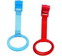 MUELODSIC 2Pcs Crib Pull Rings for Newborns Montessori Stand Up Rings with Safe Rounded Edges Playpen Hanging in Blue and Red for Early Color Cognition and Assisted Standing