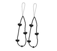 MUELODSIC 2pcs Handmade Beaded Phone Charms Heart-shaped Mobile Lanyards Hanging Wrist Straps for Smartphones Cameras and Electronic Accessories Portable Black Phone Chains