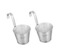 MUELODSIC 2Pcs Hanging Flower Bucket with Hook, Iron, Silver Plant Planter | Drainage Hole, Easy to Hang Design, for Coffee Shops and Bedroom Decor