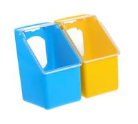 MUELODSIC 2Pcs Hanging Pigeon Feeding Basins with Cover Space-saving Plastic Bird Feeders for Cage Easy to Fill Water and Food Bowls for Indoor Pet Birds Blue and Yellow