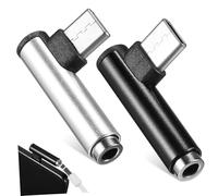 MUELODSIC 2Pcs Mini Audio Converter USB C to Jack Right Angle Adapter for Phone Headphone with Premium Plastic Shell Clear Sound Lightweight and Design Compatible with USB C Headphones