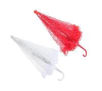 MUELODSIC 2Pcs Mini Lace Parasol Umbrella Set for Wedding and Dance Performance, Small White and Red Embroidered Bride Umbrellas, Wedding Scene Decor and Bridal Costume Accessories