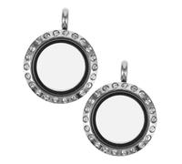 MUELODSIC 2pcs Round Stainless Steel Locket Necklace Glass Charm Floating Locket for Photo Frame Pendant Protective Pendant for Travel and Daily Use