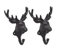 MUELODSIC 2pcs Vintage Cast Iron Deer Head Wall Hooks Antler Design Coat Hangers for Villa Restaurant Patio Heavy Duty Support for Hats Coats Plants Rustic Decorative Wall Mounted Rack