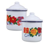 MUELODSIC 2pcs Vintage Chinese Style Enamel Mugs with Delicate Flower Pattern Portable Party Supplies Teacups Scald Handle Opening for Easy Cleaning and Daily Use