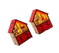 MUELODSIC 2pcs Wooden Desk Calendar with Illuminated House Shape, Luminous Christmas Decoration for Home and Desktop, Featuring Santa Claus and Snowman Design, Rustic Vintage Style Perpetual