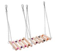 MUELODSIC 2Pcs Wooden Parrot Swing Set with Stainless Steel Chain and Beads Hanging Bird for Cage Suitable for Parrots and Small Birds Natural Wooden Pendant Swing