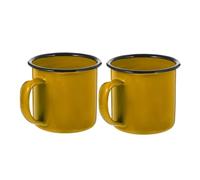 MUELODSIC 2pcs Yellow Enamelware Camping Mugs Vintage Coffee Tea Cups Portable with Comfortable Grip for Home Picnic Travel Indoor Outdoor Use