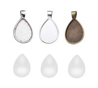 MUELODSIC 36pcs DIY Jewelry Making Tray with Alloy Teardrop Pendant Bezels and Glass Cabochons Antique Silver Bronze Bright Silver for Crafting Photo Resin Jewelry
