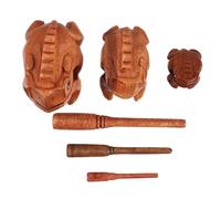 MUELODSIC 3pcs Handmade Wooden Frog Instrument with Stick Realistic Carved Blocks Wealth Symbol Desk Decor for Office and Home Creative Unique Frog Figurines in Multiple