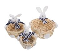 MUELODSIC 3Pcs Natural Straw Woven Rabbit Nesting Baskets with Fabric Lining Adorable Easter Storage Bins for Books Pantry Craft Supplies and Household Organization