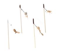 MUELODSIC 4 Pcs Cat Teasing Wand with Wooden Handles and Plush Pendants Interactive and Bell Teaser for Indoor Cats Healthy Activity and Playtime for Kittens and Pets