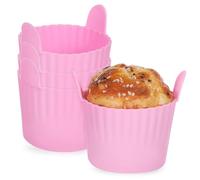 MUELODSIC 4 Pcs Silicone Muffin Molds for Air Fryer and Oven Baking Heat-Resistant Non-Stick Cupcake Liners with Easy-Remove Tabs Soft Silicone Bakeware Cases for Family Use