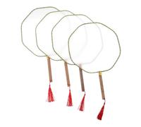 MUELODSIC 4pcs Blank Round Fans with Long Handle for DIY Painting Crafts Spacious Handheld Canvas for Artistic Expression Comfortable Grip Paddle Fans for Weddings Souvenirs and Family Fun