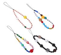MUELODSIC 4pcs Colorful Beaded Phone Wrist Chains Anti-lost Mobile Phone Lanyards Short Design Fit Stylish Straps for Outdoor Travel Shopping