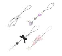 MUELODSIC 4pcs Cute Beaded Phone Charm Straps with Bow and Japanese Korean Style Cellphone Wrist Lanyards Multi-use Anti-theft Chains for Bags Keychains Cardholders