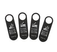 MUELODSIC 4pcs Double Sided Do Not Disturb Door Hangers PU Leather Hotel Tags with Clear Printing Stylish and Portable Signs for Privacy and Make Up Notices in Hotels and Offices