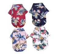 MUELODSIC 4pcs Hawaiian Pet Blouse Summer Shirt Lightweight Breathable Polyester with Buttons for Dogs Beach Vacation Clothes in Pink Burgundy
