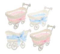 MUELODSIC 4Pcs Mini Woven Candy Stroller Baskets for Shower Party Decorations, Blue and Pink Faux Rattan Flower Carriages, Wedding Favor Holders for Gender Reveal and Birthday Events