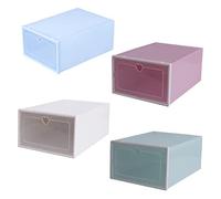MUELODSIC 4Pcs Stackable Plastic Shoe Storage Boxes with Breathable Heart Pattern Transparent Dustproof Organizer for Shoes and Accessories Small Multi-color