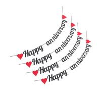 MUELODSIC 4pcs Wedding Anniversary Banner Romantic Glitter Design with Black Happy Anniversary and Red Heart Decorations for Party Supplies and Love Celebration