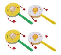 MUELODSIC 4pcs Wooden Handheld Monkey Drum Set for Cartoon Animal Design Lion Owl Safe Percussion Instruments Educational Musical for Early Learning and Group Play